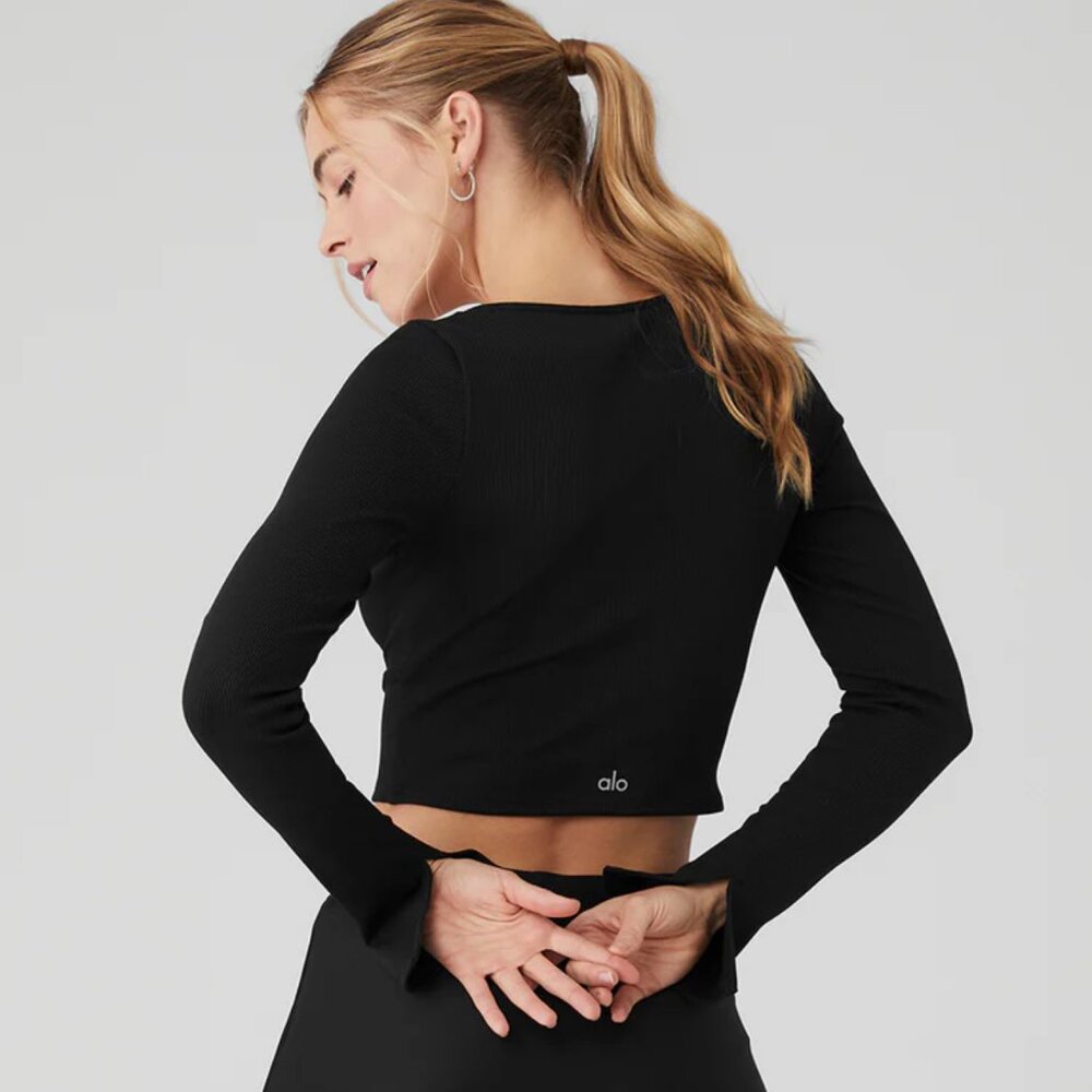 Alo Soft Ribbed Show Stopper Long Sleeve Top - Black